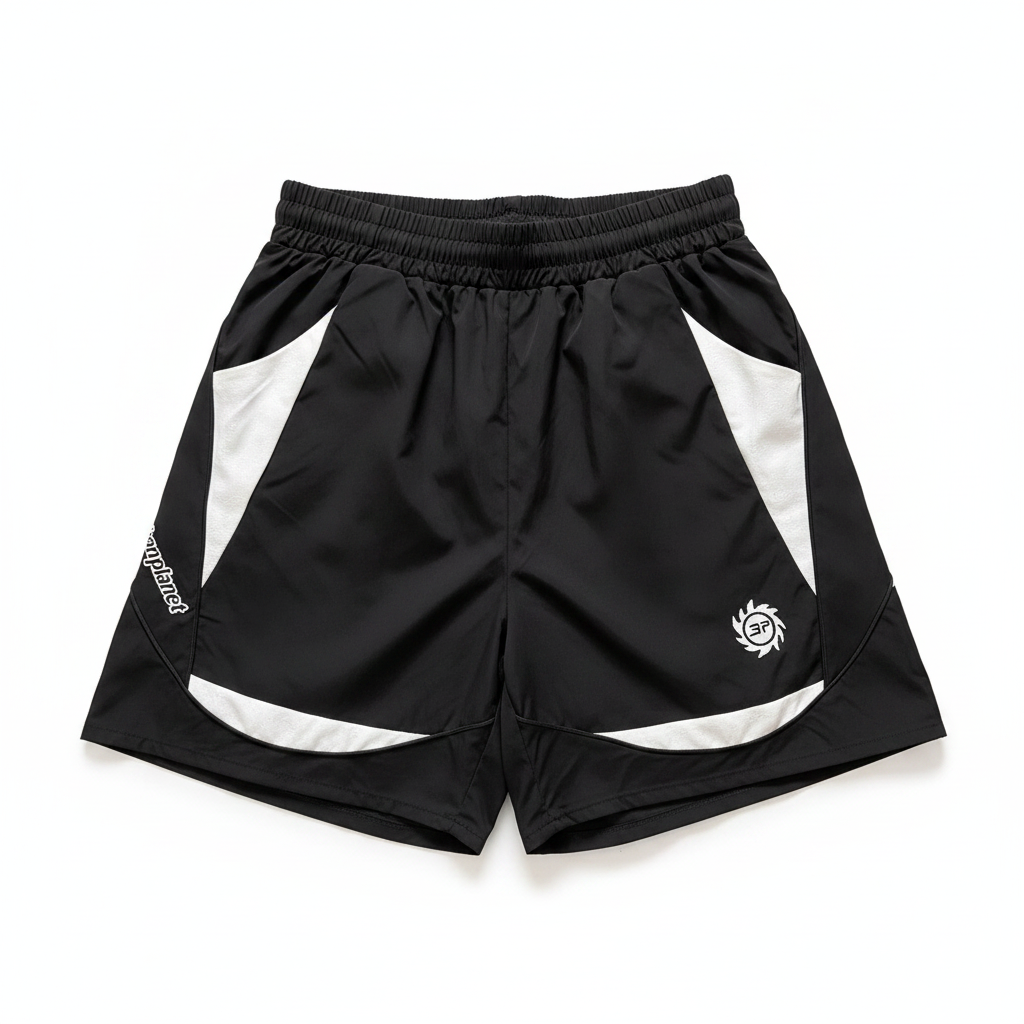 BROKEN PLANET CURVED CONTRAST PANEL WIND SHORTS BLACK WHITE - Front