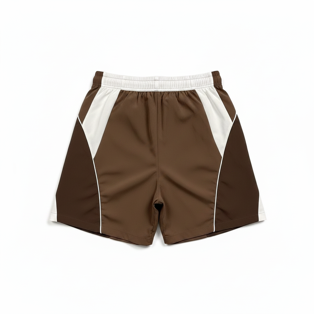 Broken Planet Brown White Color Block Nylon Wind Shorts - Back View