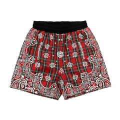 BROKEN PLANET PLAID BANDANA PRINT WIND SHORTS RED