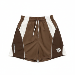 Broken Planet Brown White Color Block Nylon Wind Shorts - White Background