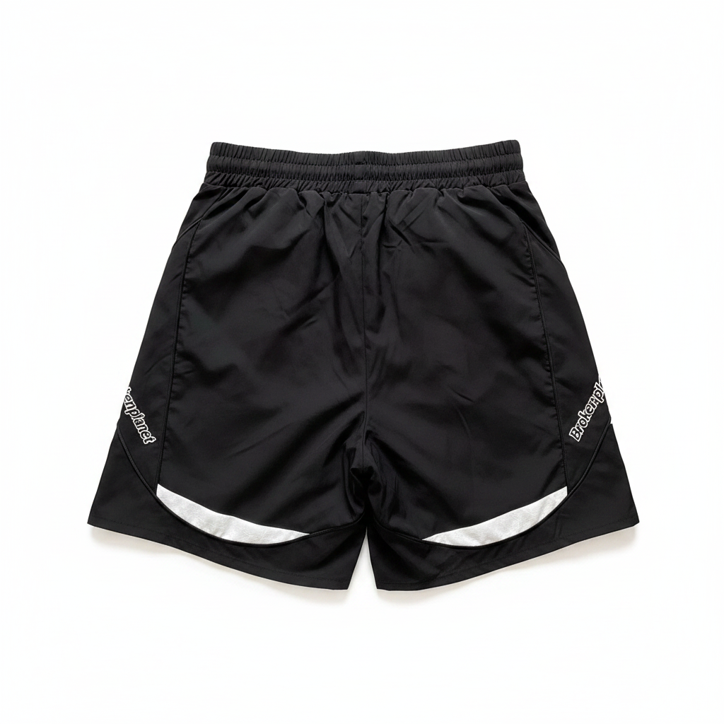 BROKEN PLANET CURVED CONTRAST PANEL WIND SHORTS BLACK WHITE - Back