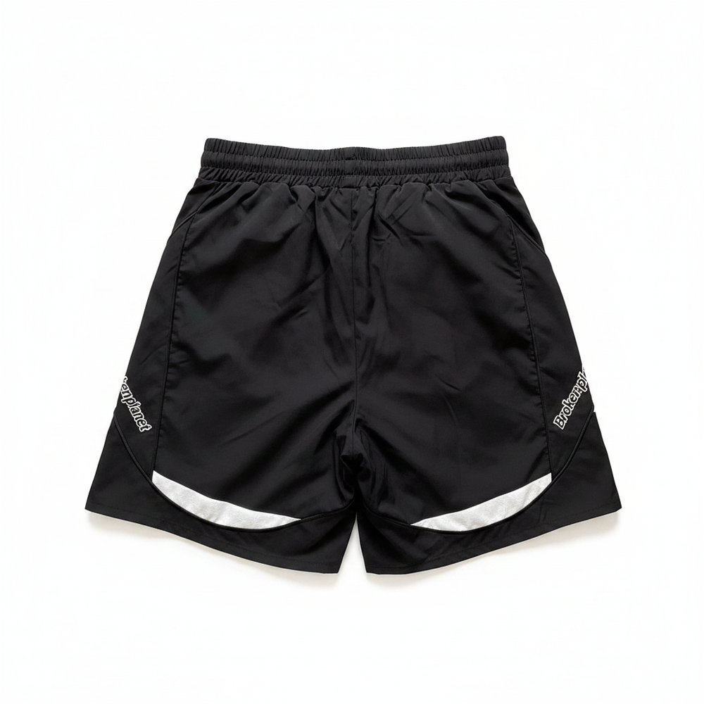 BROKEN PLANET CURVED CONTRAST PANEL WIND SHORTS BLACK WHITE - Back