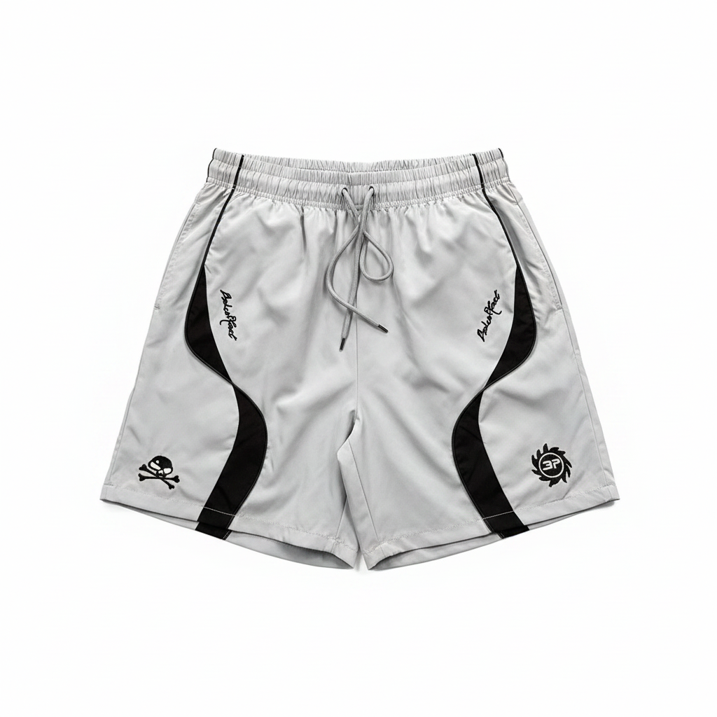 BROKEN PLANET SKULL GRAPHIC WIND SHORTS GREY BLACK - Front