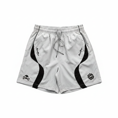BROKEN PLANET SKULL GRAPHIC WIND SHORTS GREY BLACK - Front