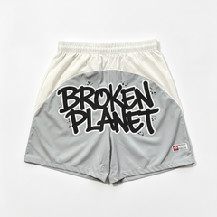 BROKEN PLANET GRAFFITI COLOR‑BLOCK NYLON SHORTS LIGHT GREY WHITE