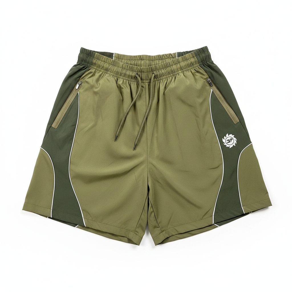 BROKEN PLANET COLOR BLOCK WIND SHORTS OLIVE GREEN