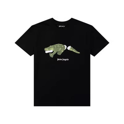 PALM ANGELS CUT‑OFF CROCODILE CREW NECK TEE BLACK