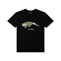 PALM ANGELS CUT‑OFF CROCODILE CREW NECK TEE BLACK