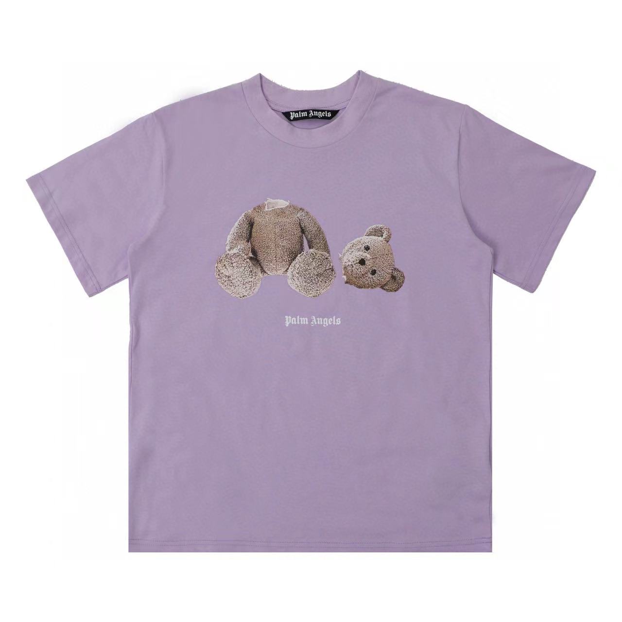 PALM ANGELS DETACHED HEAD BEAR GRAPHIC PURPLE OVERSIZED TEE