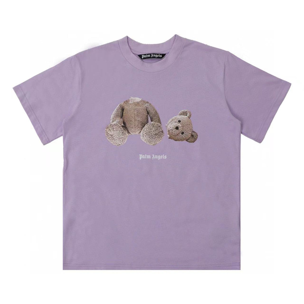 PALM ANGELS DETACHED HEAD BEAR GRAPHIC PURPLE OVERSIZED TEE