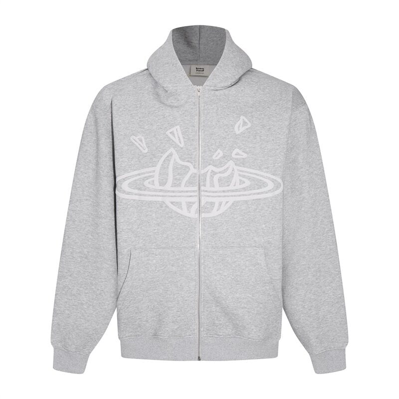 Broken Planet Full Zip Hoodie - Heather Grey