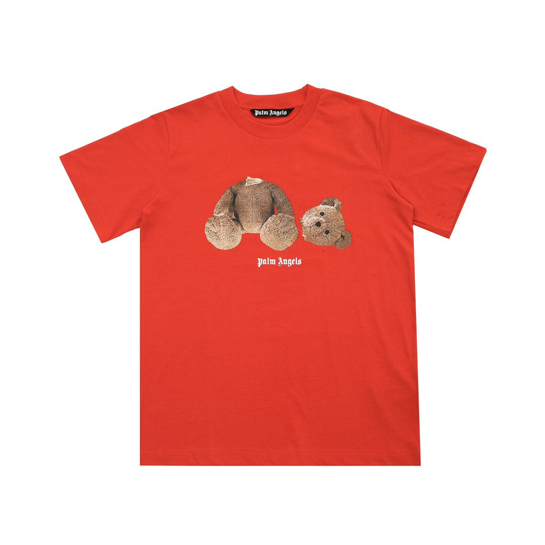 PALM ANGELS DETACHED HEAD BEAR GRAPHIC RED OVERSIZED TEE