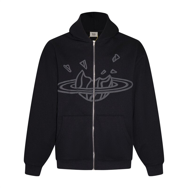 Broken Planet Logo Full Zip Hoodie Streetwear Black