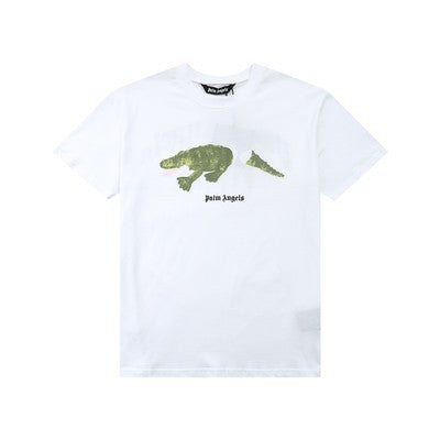 PALM ANGELS CUT‑OFF CROCODILE CREW NECK TEE WHITE
