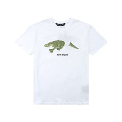 PALM ANGELS CUT‑OFF CROCODILE CREW NECK TEE WHITE