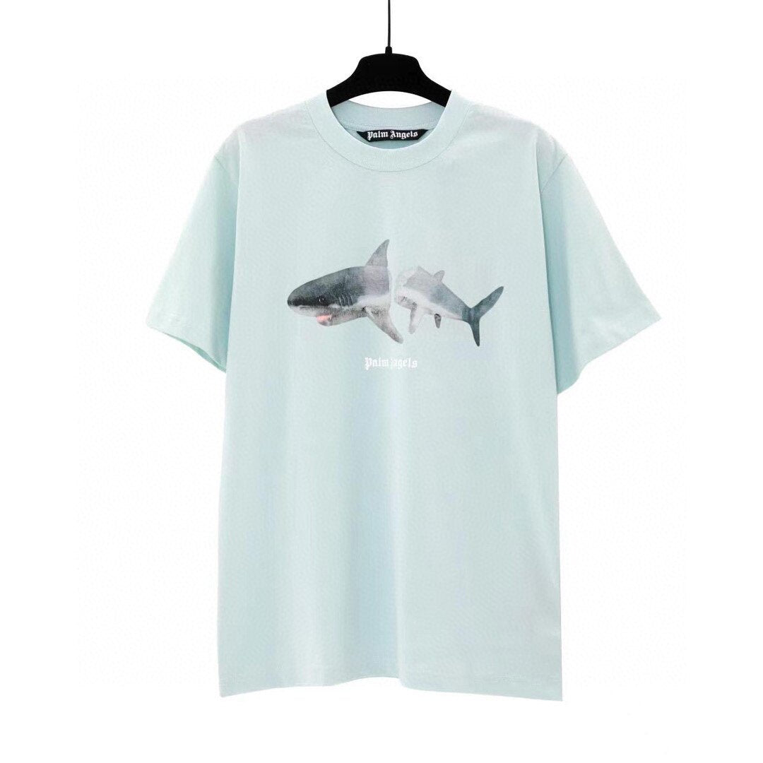 PALM ANGELS SPLIT SHARK LIGHT BLUE OVERSIZED T‑SHIRT